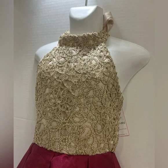 Elegant Gold and Red Kids Dress - Picture 2 of 14